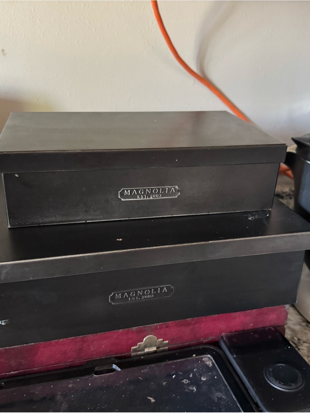 Magnolia Black Storage Box Duo with Logo Plaques